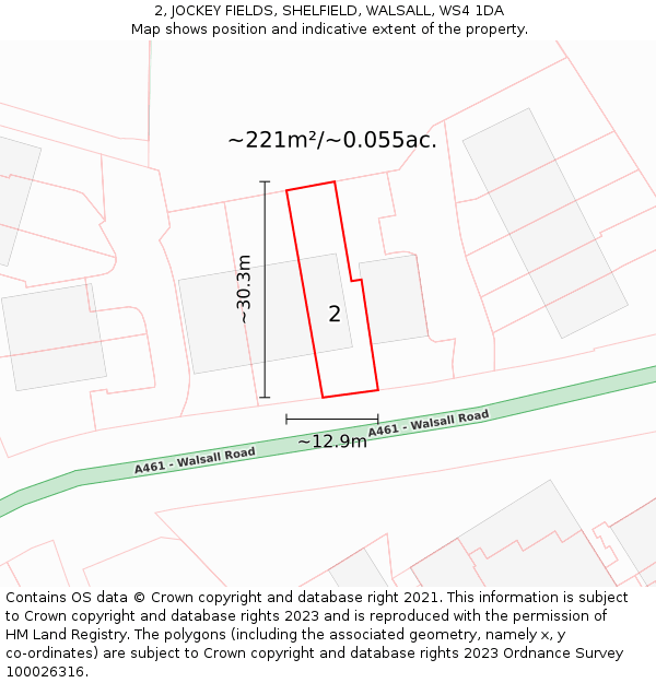 2, JOCKEY FIELDS, SHELFIELD, WALSALL, WS4 1DA: Plot and title map