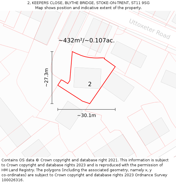 2, KEEPERS CLOSE, BLYTHE BRIDGE, STOKE-ON-TRENT, ST11 9SG: Plot and title map