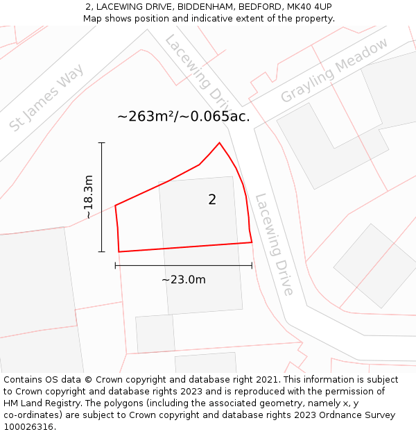2, LACEWING DRIVE, BIDDENHAM, BEDFORD, MK40 4UP: Plot and title map