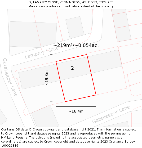 2, LAMPREY CLOSE, KENNINGTON, ASHFORD, TN24 9FT: Plot and title map