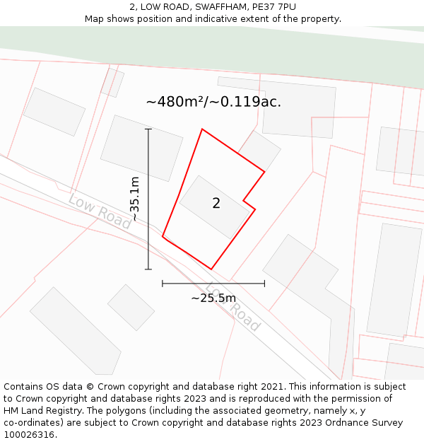 2, LOW ROAD, SWAFFHAM, PE37 7PU: Plot and title map