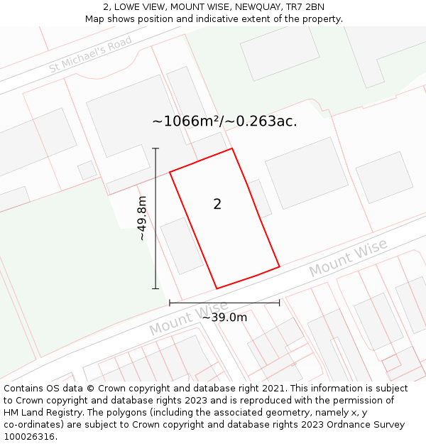 2, LOWE VIEW, MOUNT WISE, NEWQUAY, TR7 2BN: Plot and title map