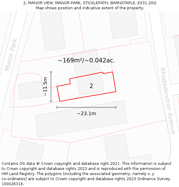 2, MANOR VIEW, MANOR PARK, STICKLEPATH, BARNSTAPLE, EX31 2AQ: Plot and title map