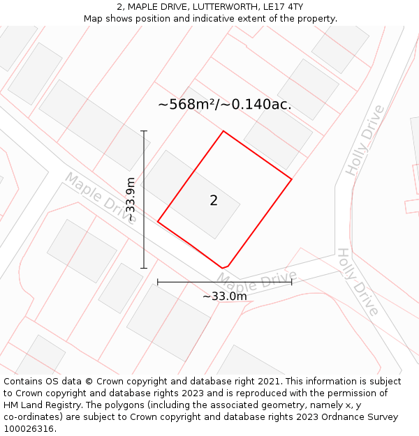 2, MAPLE DRIVE, LUTTERWORTH, LE17 4TY: Plot and title map