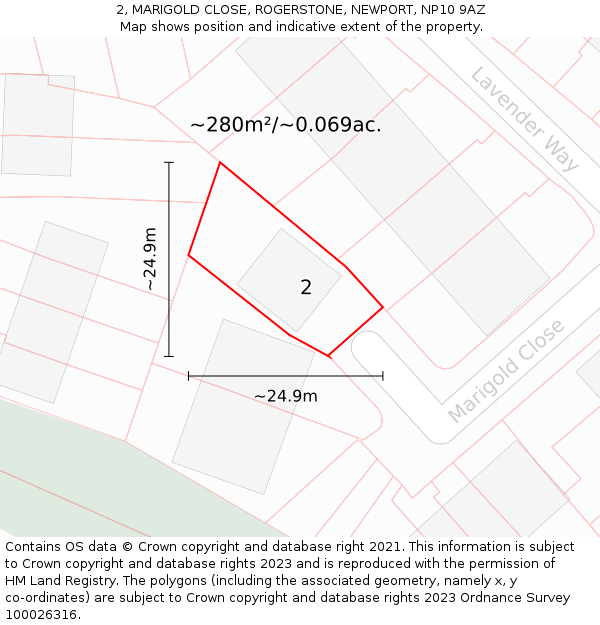 2, MARIGOLD CLOSE, ROGERSTONE, NEWPORT, NP10 9AZ: Plot and title map