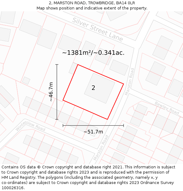 2, MARSTON ROAD, TROWBRIDGE, BA14 0LR: Plot and title map