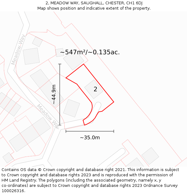 2, MEADOW WAY, SAUGHALL, CHESTER, CH1 6DJ: Plot and title map