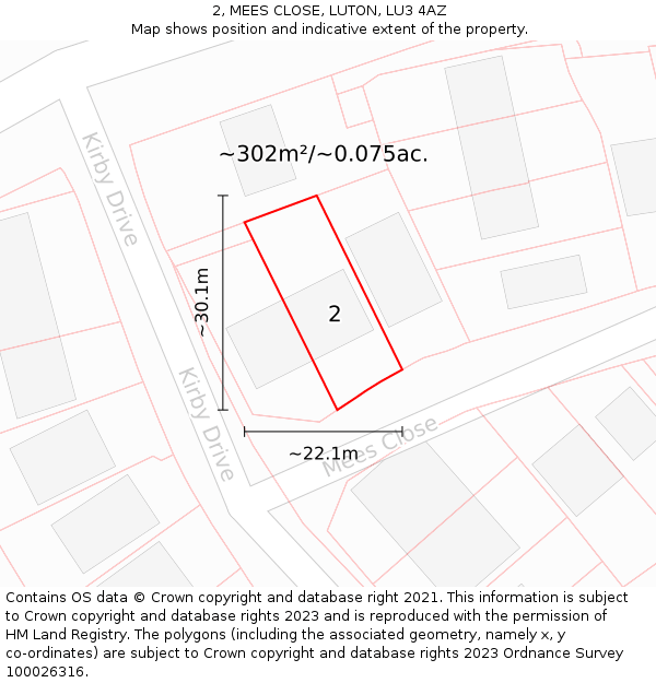 2, MEES CLOSE, LUTON, LU3 4AZ: Plot and title map