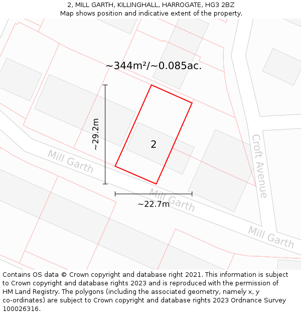 2, MILL GARTH, KILLINGHALL, HARROGATE, HG3 2BZ: Plot and title map
