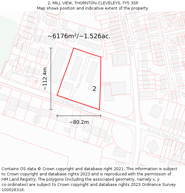 2, MILL VIEW, THORNTON-CLEVELEYS, FY5 3SP: Plot and title map