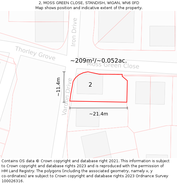 2, MOSS GREEN CLOSE, STANDISH, WIGAN, WN6 0FD: Plot and title map
