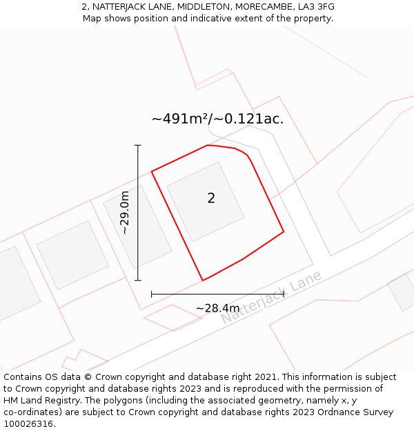 2, NATTERJACK LANE, MIDDLETON, MORECAMBE, LA3 3FG: Plot and title map