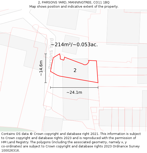 2, PARSONS YARD, MANNINGTREE, CO11 1BQ: Plot and title map