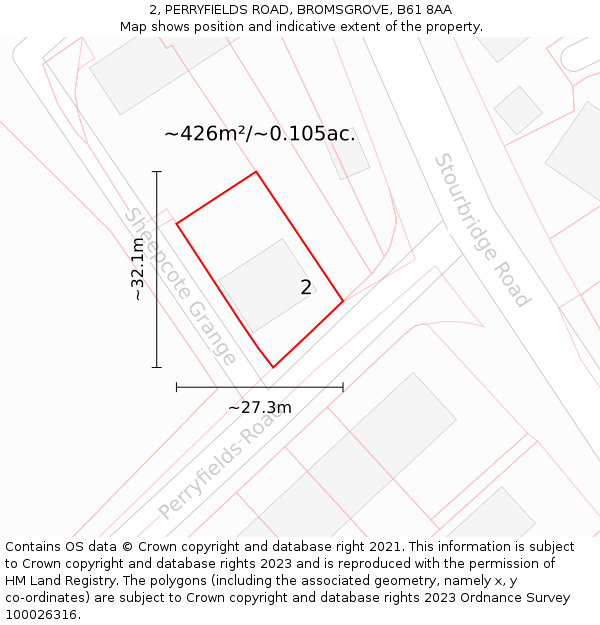 2, PERRYFIELDS ROAD, BROMSGROVE, B61 8AA: Plot and title map