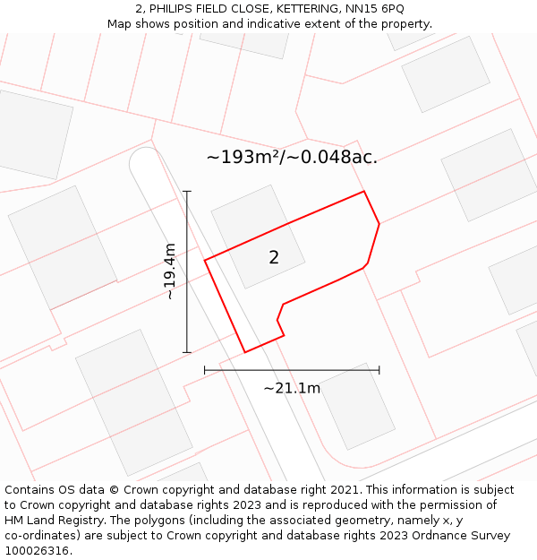 2, PHILIPS FIELD CLOSE, KETTERING, NN15 6PQ: Plot and title map