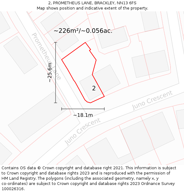 2, PROMETHEUS LANE, BRACKLEY, NN13 6FS: Plot and title map