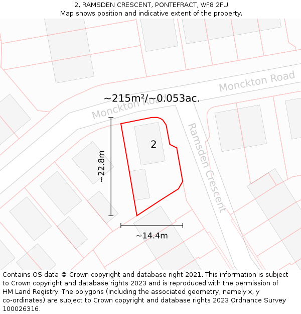 2, RAMSDEN CRESCENT, PONTEFRACT, WF8 2FU: Plot and title map