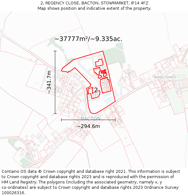 2, REGENCY CLOSE, BACTON, STOWMARKET, IP14 4FZ: Plot and title map