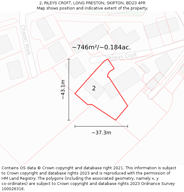 2, RILEYS CROFT, LONG PRESTON, SKIPTON, BD23 4PR: Plot and title map