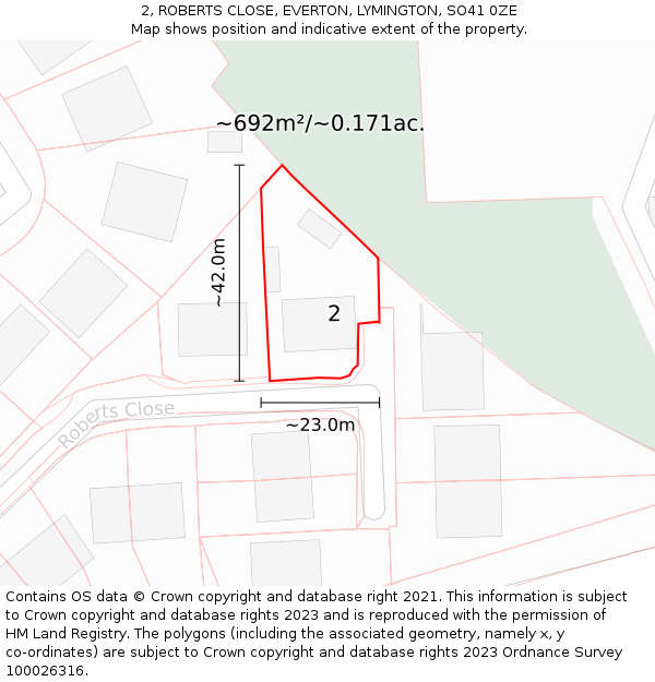 2, ROBERTS CLOSE, EVERTON, LYMINGTON, SO41 0ZE: Plot and title map
