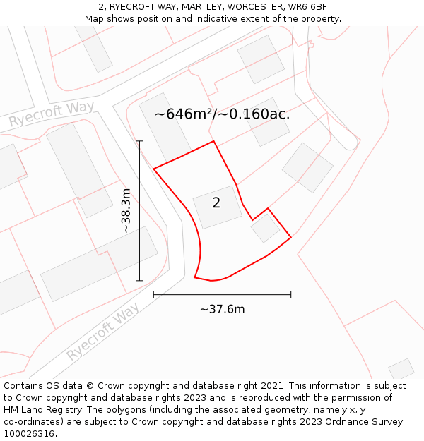 2, RYECROFT WAY, MARTLEY, WORCESTER, WR6 6BF: Plot and title map