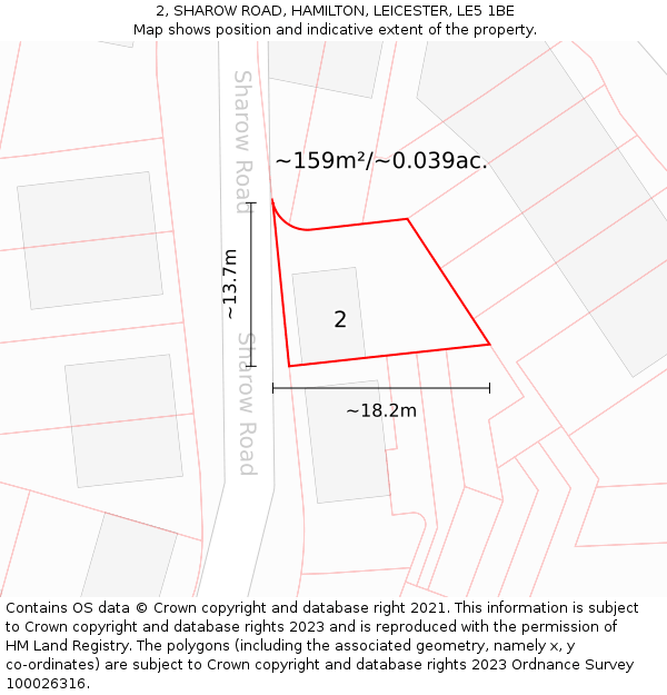 2, SHAROW ROAD, HAMILTON, LEICESTER, LE5 1BE: Plot and title map