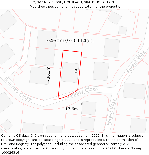 2, SPINNEY CLOSE, HOLBEACH, SPALDING, PE12 7FF: Plot and title map