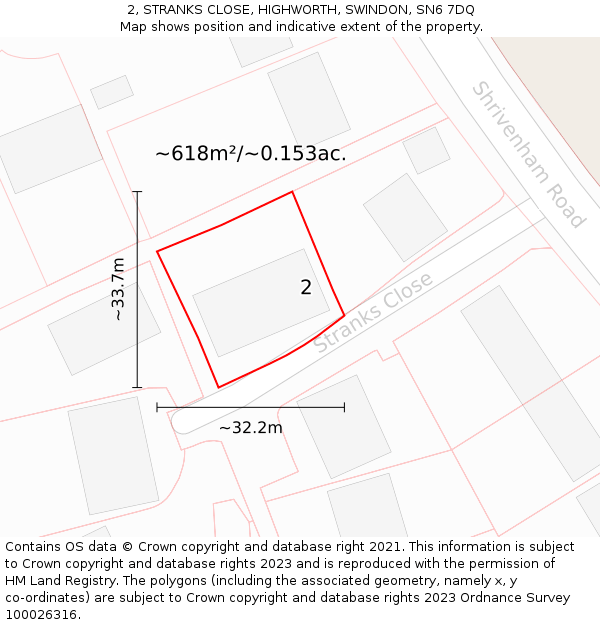 2, STRANKS CLOSE, HIGHWORTH, SWINDON, SN6 7DQ: Plot and title map