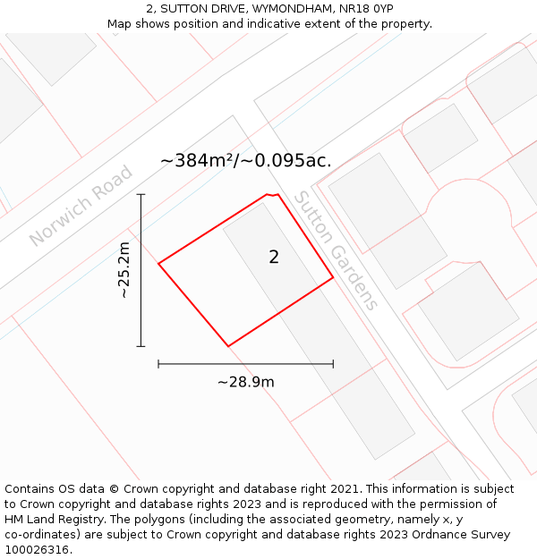 2, SUTTON DRIVE, WYMONDHAM, NR18 0YP: Plot and title map