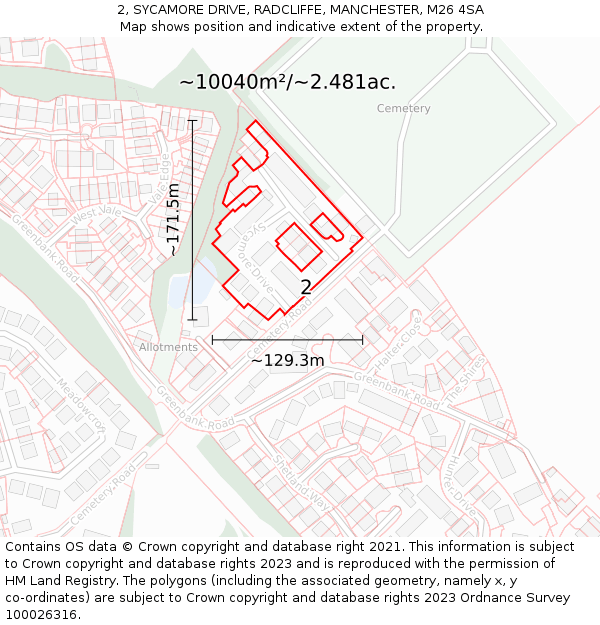 2, SYCAMORE DRIVE, RADCLIFFE, MANCHESTER, M26 4SA: Plot and title map
