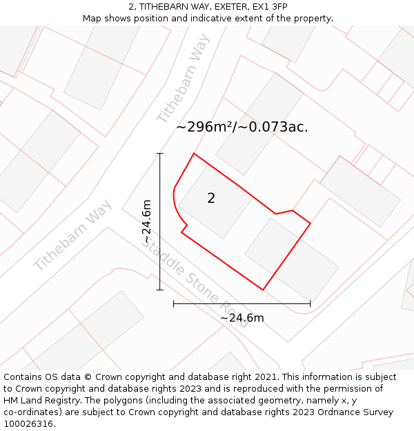 2, TITHEBARN WAY, EXETER, EX1 3FP: Plot and title map