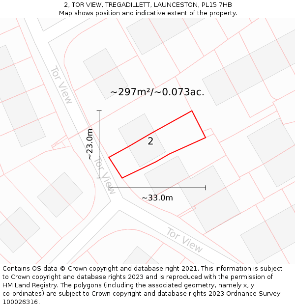2, TOR VIEW, TREGADILLETT, LAUNCESTON, PL15 7HB: Plot and title map