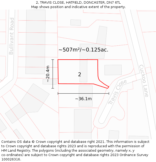 2, TRAVIS CLOSE, HATFIELD, DONCASTER, DN7 6TL: Plot and title map