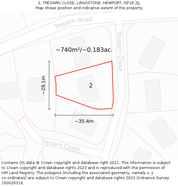 2, TREGARN CLOSE, LANGSTONE, NEWPORT, NP18 2JL: Plot and title map
