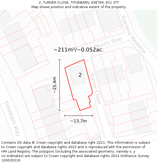 2, TURNER CLOSE, TITHEBARN, EXETER, EX1 3TT: Plot and title map