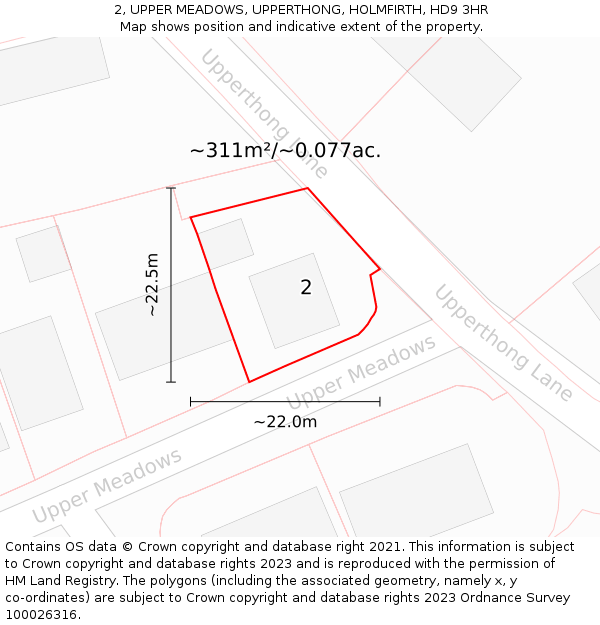 2, UPPER MEADOWS, UPPERTHONG, HOLMFIRTH, HD9 3HR: Plot and title map