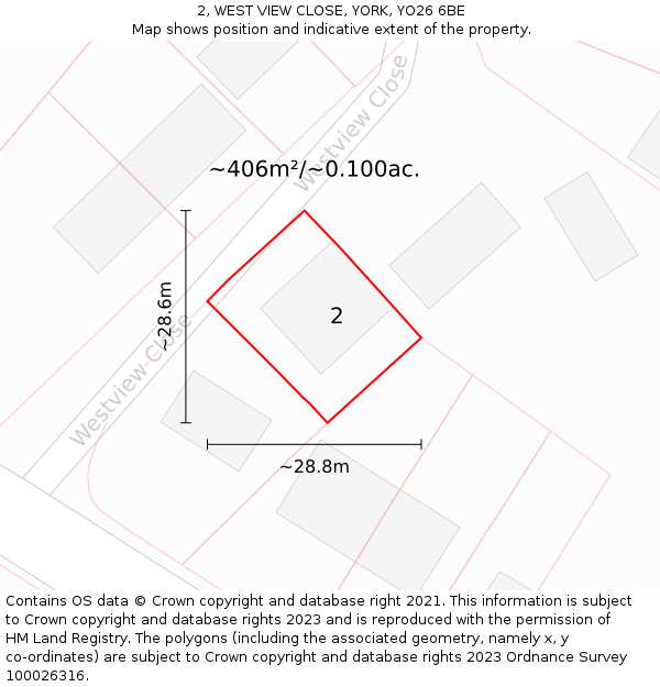 2, WEST VIEW CLOSE, YORK, YO26 6BE: Plot and title map