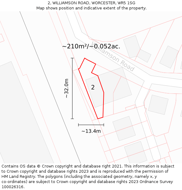 2, WILLIAMSON ROAD, WORCESTER, WR5 1SG: Plot and title map