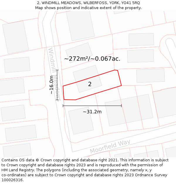 2, WINDMILL MEADOWS, WILBERFOSS, YORK, YO41 5RQ: Plot and title map