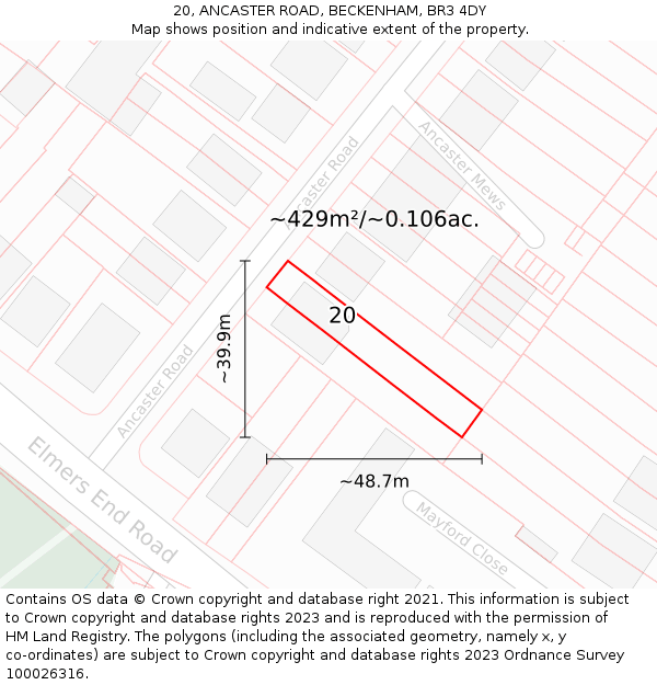 20, ANCASTER ROAD, BECKENHAM, BR3 4DY: Plot and title map