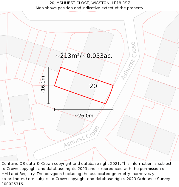 20, ASHURST CLOSE, WIGSTON, LE18 3SZ: Plot and title map