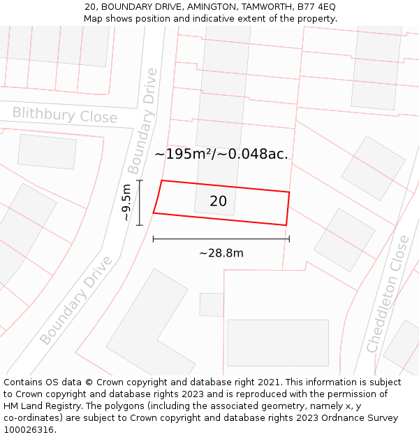 20, BOUNDARY DRIVE, AMINGTON, TAMWORTH, B77 4EQ: Plot and title map