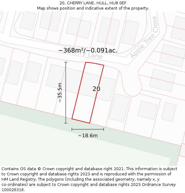 20, CHERRY LANE, HULL, HU8 0EF: Plot and title map