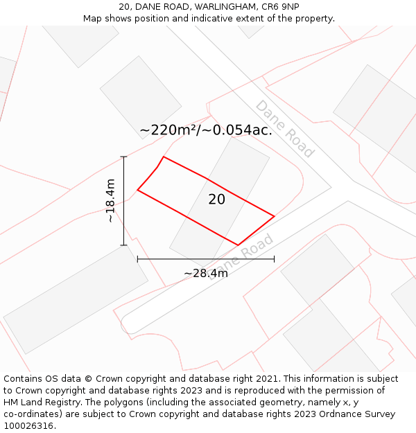 20, DANE ROAD, WARLINGHAM, CR6 9NP: Plot and title map