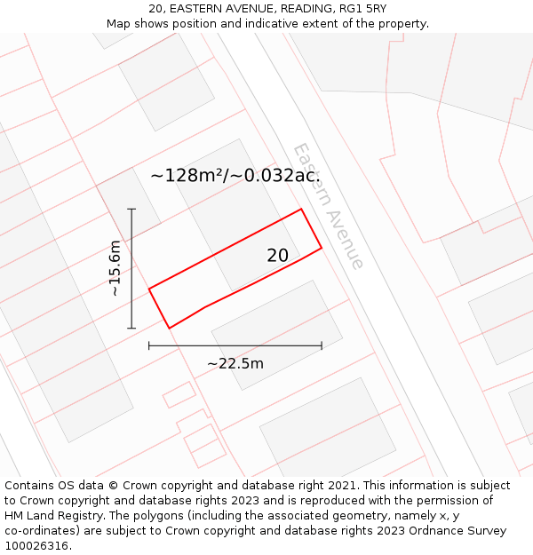 20, EASTERN AVENUE, READING, RG1 5RY: Plot and title map