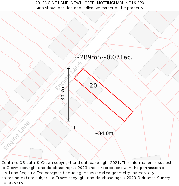 20, ENGINE LANE, NEWTHORPE, NOTTINGHAM, NG16 3PX: Plot and title map