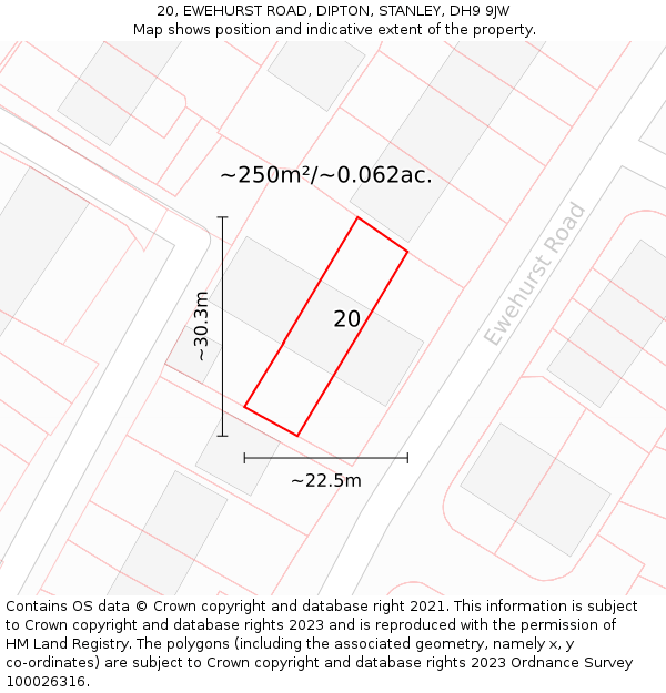 20, EWEHURST ROAD, DIPTON, STANLEY, DH9 9JW: Plot and title map