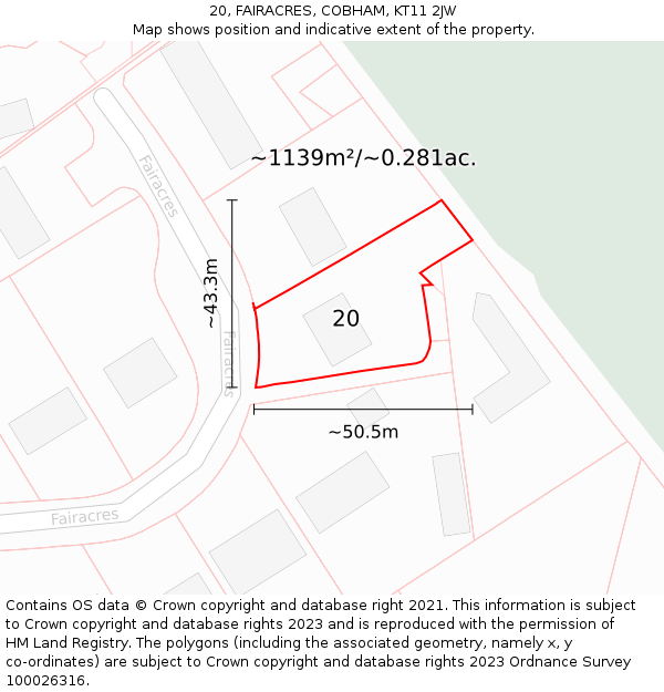 20, FAIRACRES, COBHAM, KT11 2JW: Plot and title map