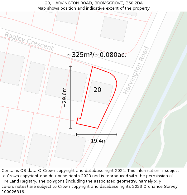 20, HARVINGTON ROAD, BROMSGROVE, B60 2BA: Plot and title map