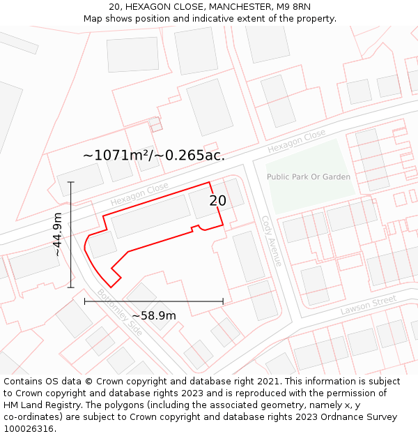 20, HEXAGON CLOSE, MANCHESTER, M9 8RN: Plot and title map